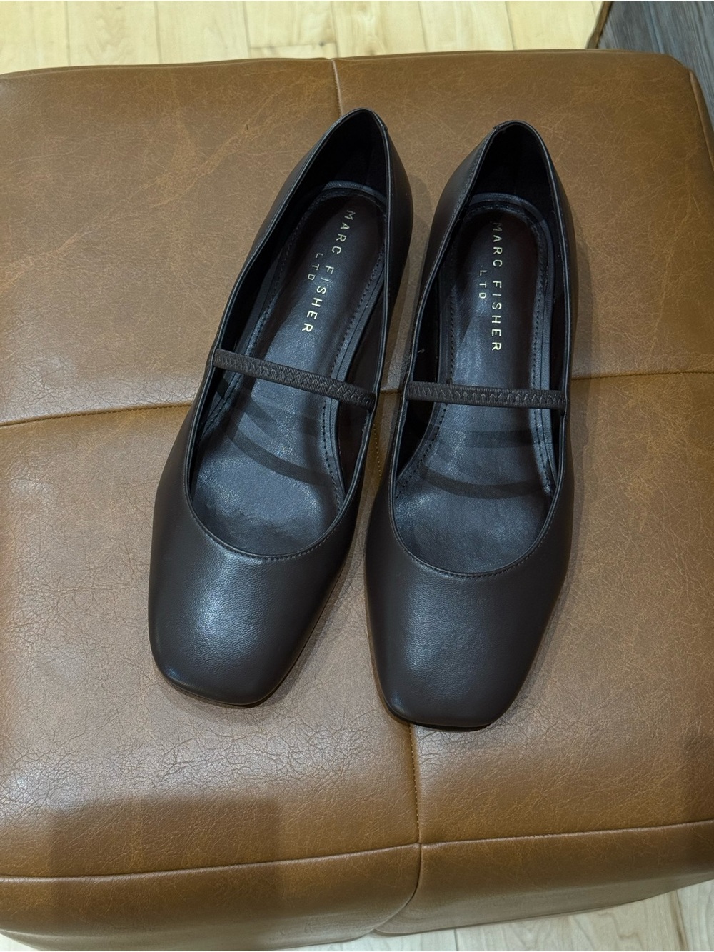 Marc Fisher Black Leather Mary Jane Ballet Flat